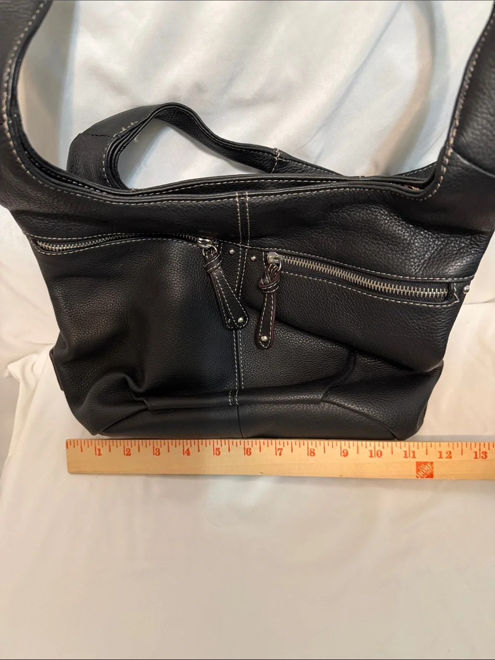 Tignanello Classic Black Leather Tote Bag with Zip Pockets
